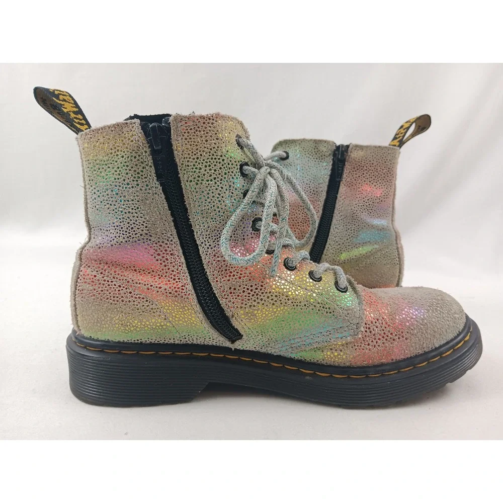 Dr Martens 1460 Pascal Rainbow Glitter Leather Boots Kids Size 3‎ US Gray